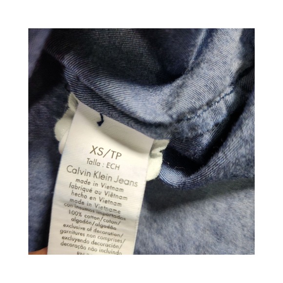 Calvin Klein Jeans Denim Shirt Dress Tie Dye Blue XS Button Front Midi‎ - Picture 9 of 11